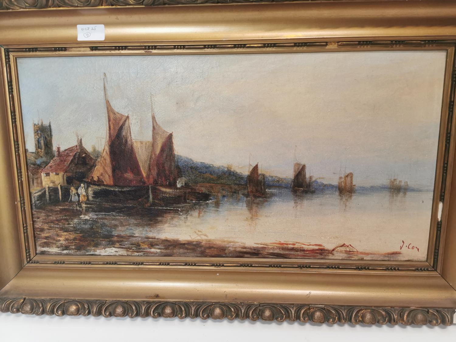 19th. C. oil on canvas River Scene by J Cox. - Image 2 of 2