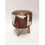 Vintage leather stool with wooden legs {46 cm H x 40 cm Dia}.