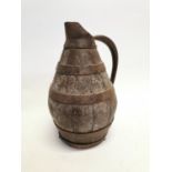 18th C. oak and metal bound water jug {27 cm H x 17 cm Dia.}.