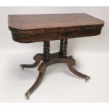 Regency mahogany inlaid turn over leaf tea table.