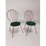 Pair of unusual 1970s metal chairs with upholstered seats {85 cm H x 40 cm W x 52 cm D}.