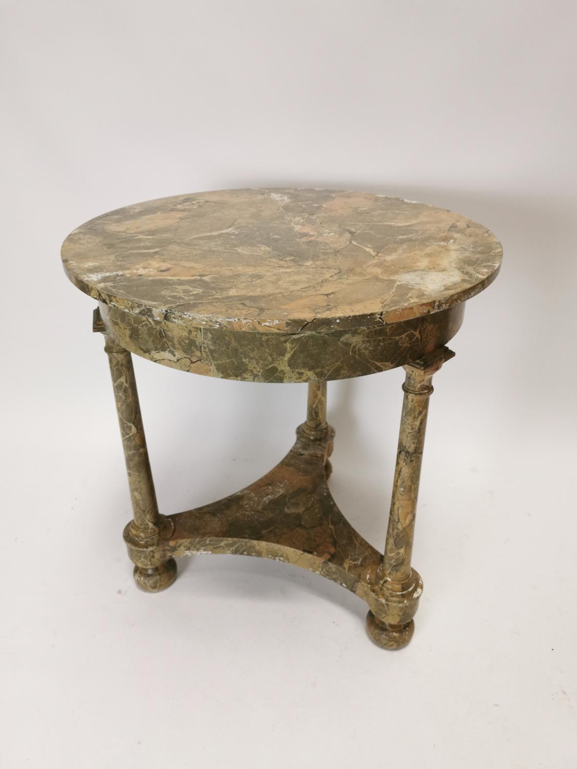 Late 19th C. marbleised pine centre table on turned legs {70 cm H x 85 cm Dia}.