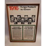 Framed 1966 school poster depicting the 1916 Procamation. {79 cm h x 59 cm W}