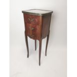 Late 19th C. kingwood bedside locker with ormolou mounts and marble {72 cm H x 28 cm W x 26 cm D}.