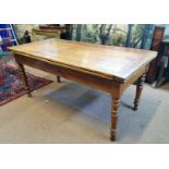 19th C. elm farmhouse kitchen table with extension leaves on turned legs {76 cm H x 167 cm L x 80 cm