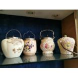 Collection of four vintage ceramic and sivler plated biscuit barrells.