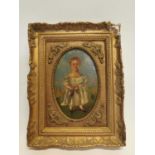 Oil on board of Child in gilt frame in the Georgian style {23 cm H x 18 cm W}.