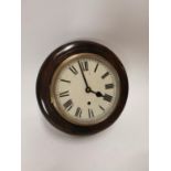 19th C. oak station clock with painted dial {29 cm Dia. x 14 cm D}.