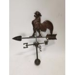 Good quality brass and copper weather vane in the form of a cockerel. {93 cm H x 80 cm W x 46 cm D}