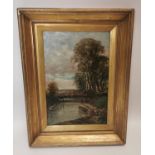 Gilt frame oil on canvas 'Afternoon on the Glasgow and Coatbridge Canal' scene.