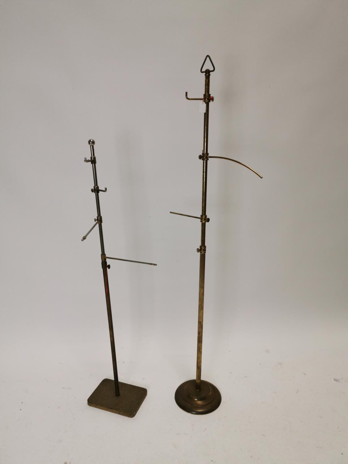 Two early 20th C. brass haberdashery shop hat stands {132 cm H and 104 cm H}.