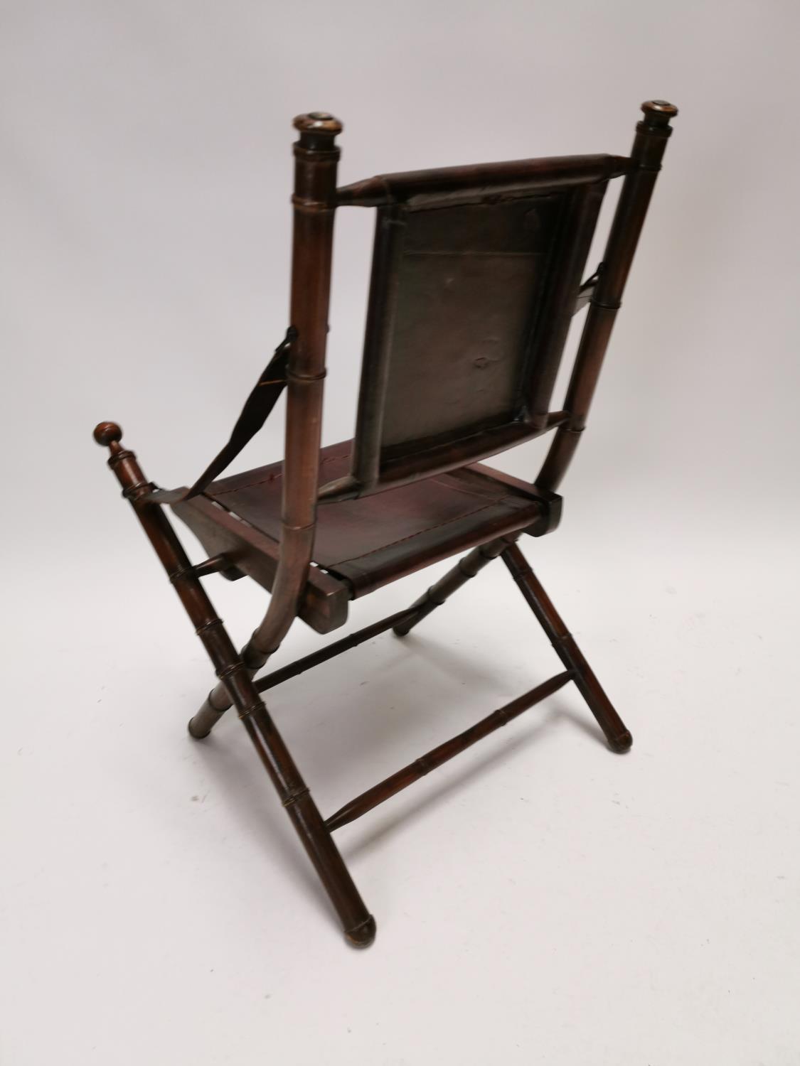 Unsual mahogany and leather folding chair {92 cm H x 50 cm W x 55 cm D}. - Image 3 of 3