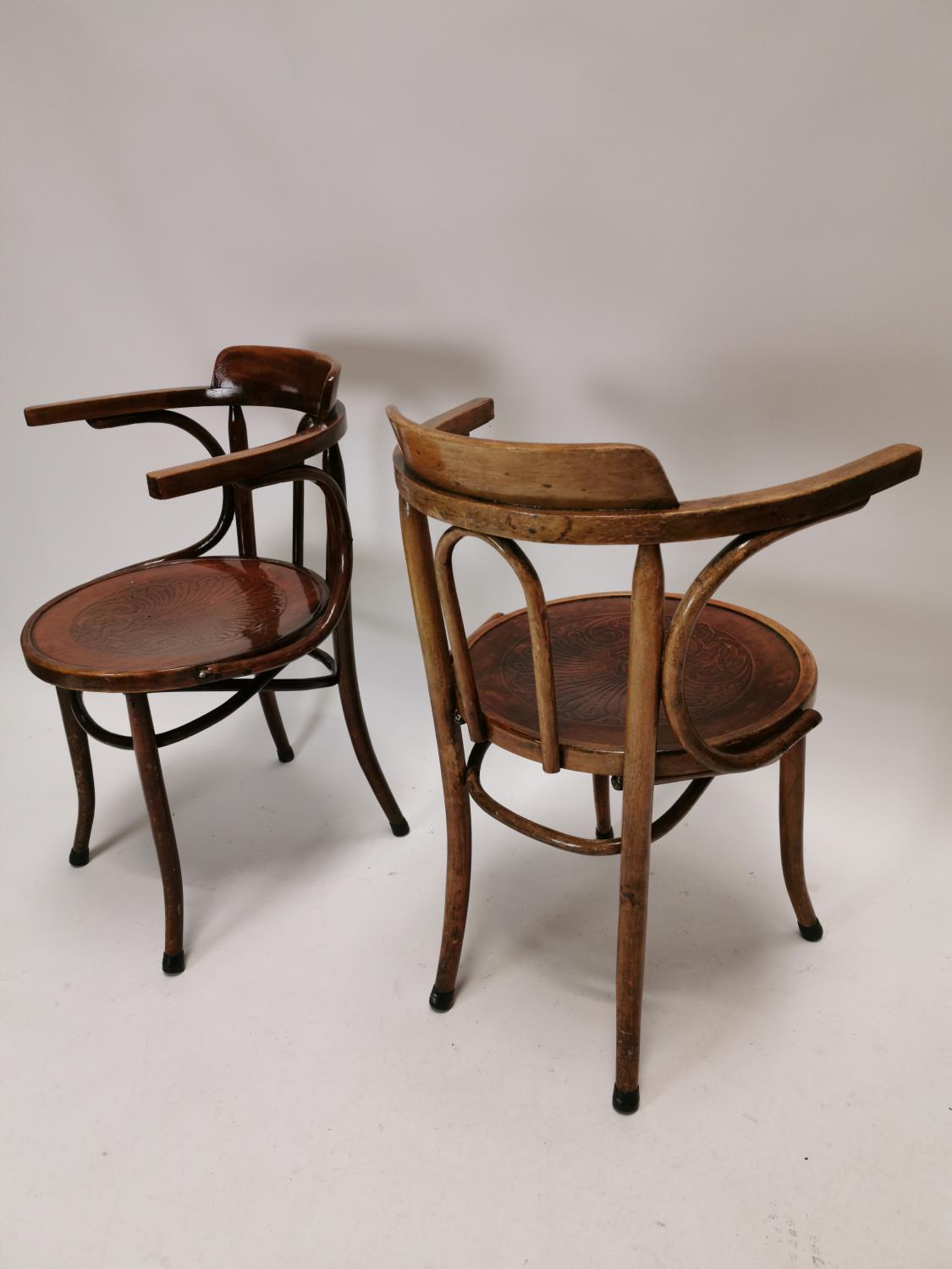 Pair of early 20th C. bent wood arm chairs {83 cm H x 63 cm W x 50 cm D}. - Image 3 of 4