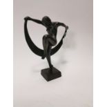 Bronze figure of a lady in the Art Deco style {24 cm H x 20 cm W x 9 cm D}.
