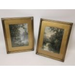 Pair of 19th. C. gilt framed prints - Woodland Scene and Cattle A de Breanski.