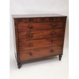 19th. C. flame mahogany chest with string inlay, the two short drawers above three graduating drawer