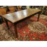 19th C. elm farmhouse kitchen table with square legs {74 cm H x 200 cm W x 83 cm D}.