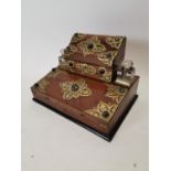 Exceptional quality Edwardian walnut and ebonised writing box with brass mounts and semi precious st
