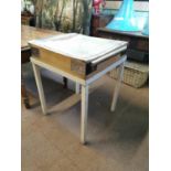 Early 20th C. butchers block on metal stand {82 cm H x 62 cm W x 67 cm D}.