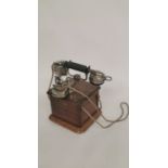 Early 20th C. chrome and mahogany telephone { 25cm H X 26cm W X 19cm D }.