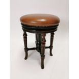 Good quality 19th C. piano stool with leather upholstered seat {45 cm H x 37 cm Dia}.