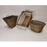 Collection of three 20th C. wicker baskets.
