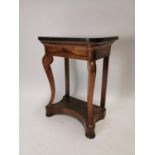 19th. C. Mahogany console table with marble top on cabriole leg with single drawer in frieze.{81 cm