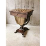 William IV rosewood games table on lion's paw feet. {69 cm H x 52 cm L x 37 cm D}.