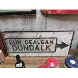 Dundalk Early 20th. C. bi - lingual alloy road sign.