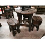 Early 20th C. painted pine bar table with three matching stools.