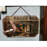Early 20th C. Paddy Irish Whiskey advertising mirror.