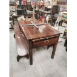 Early 19th. C. pine farmhouse kitchen table.