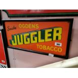 Smoke Ogden's Juggler Tobacco enamel advertising sign.