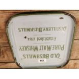 Old Bushmills Whiskey enamel advertising drinks tray.