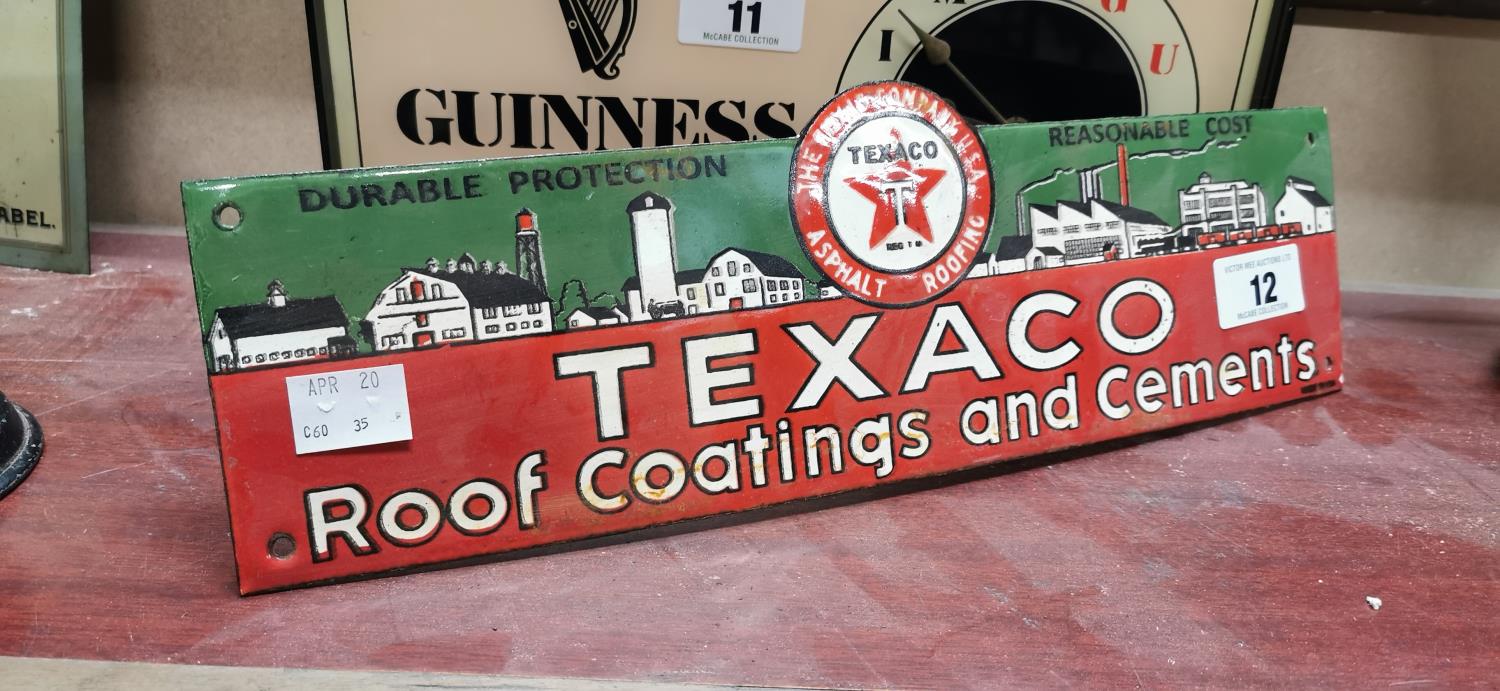 Texaco Roof Coatings and Cements enamel advertising sign.