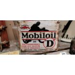 Mobil Oil Recommended For All Motor Cycle Engines enamel advertising sign.