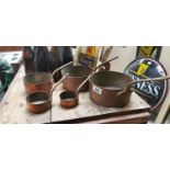 Graduated Set of Five Copper Saucepans