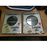 Two Tennent's Lager tinplate advertising mirrors.