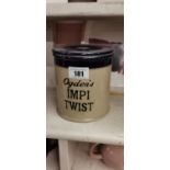 Rare Ogden's Impi Twist Advertising Tobacco Jar.