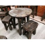 Early 20th C. painted pine bar table with three matching stools.