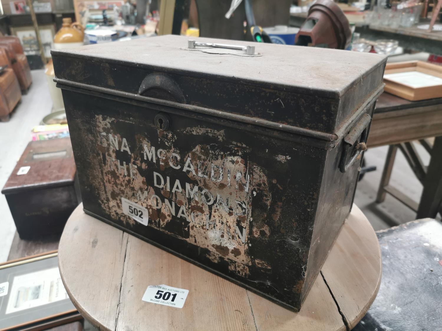 19th. C. metal deed box.