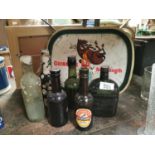 Guinness drinks tray and misc. lot of bottles.