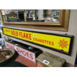 Rare Will's Gold Flake Cigarettes framed enamel advertising sign {18 cm H x 149 cm W}.