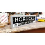 Horlick's Hot or Cold reverse painted glass advertisement.