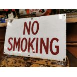 No Smoking enamel sign.