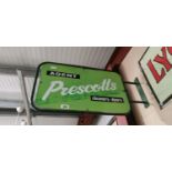 Prescott's Double Sided Tinplate Wall Advertising Sign.