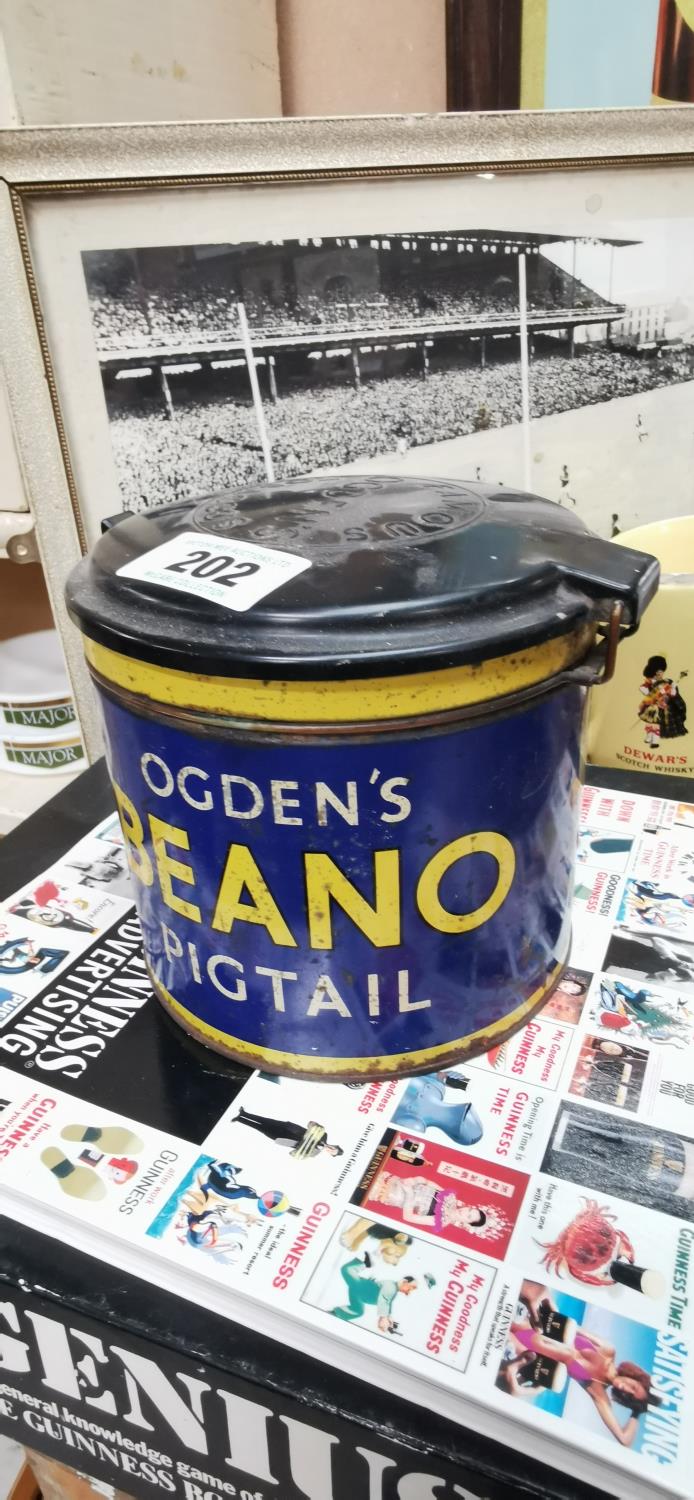 Rare Ogden's Beano Pigtail tobacco advertising tin.