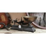 19th. C. cast iron shop scales with brass pans.