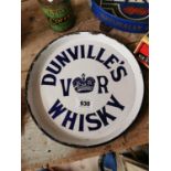 Dunville's VR whiskey enamel advertising drinks tray.