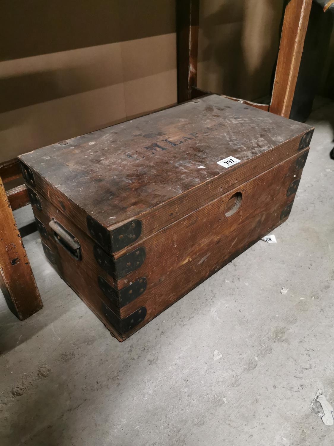 19th. C. metal bound pine box.